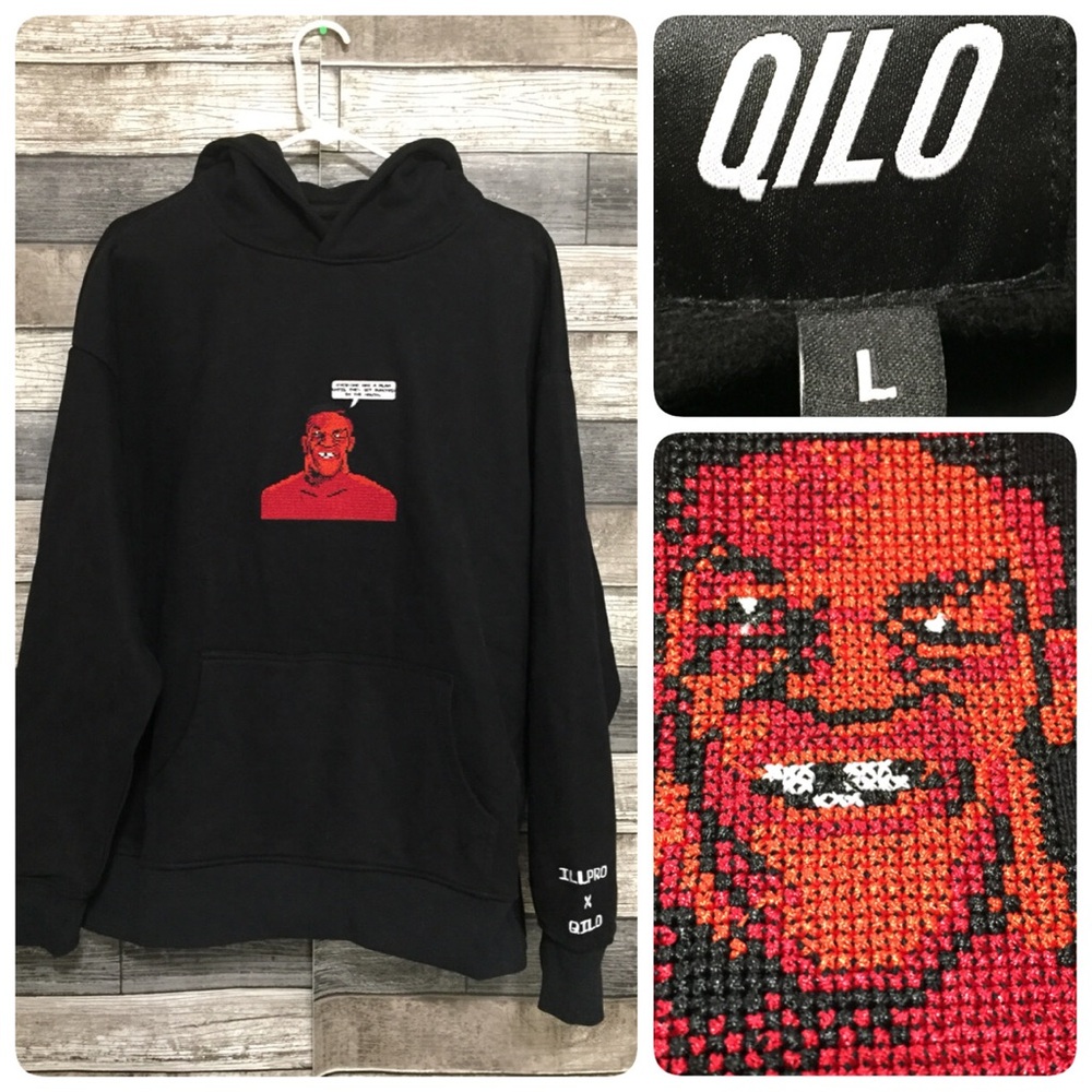 Illpro X Qilo Mike Tyson Heavyweight Hoodie Men’s L Black Pullover Embroidery